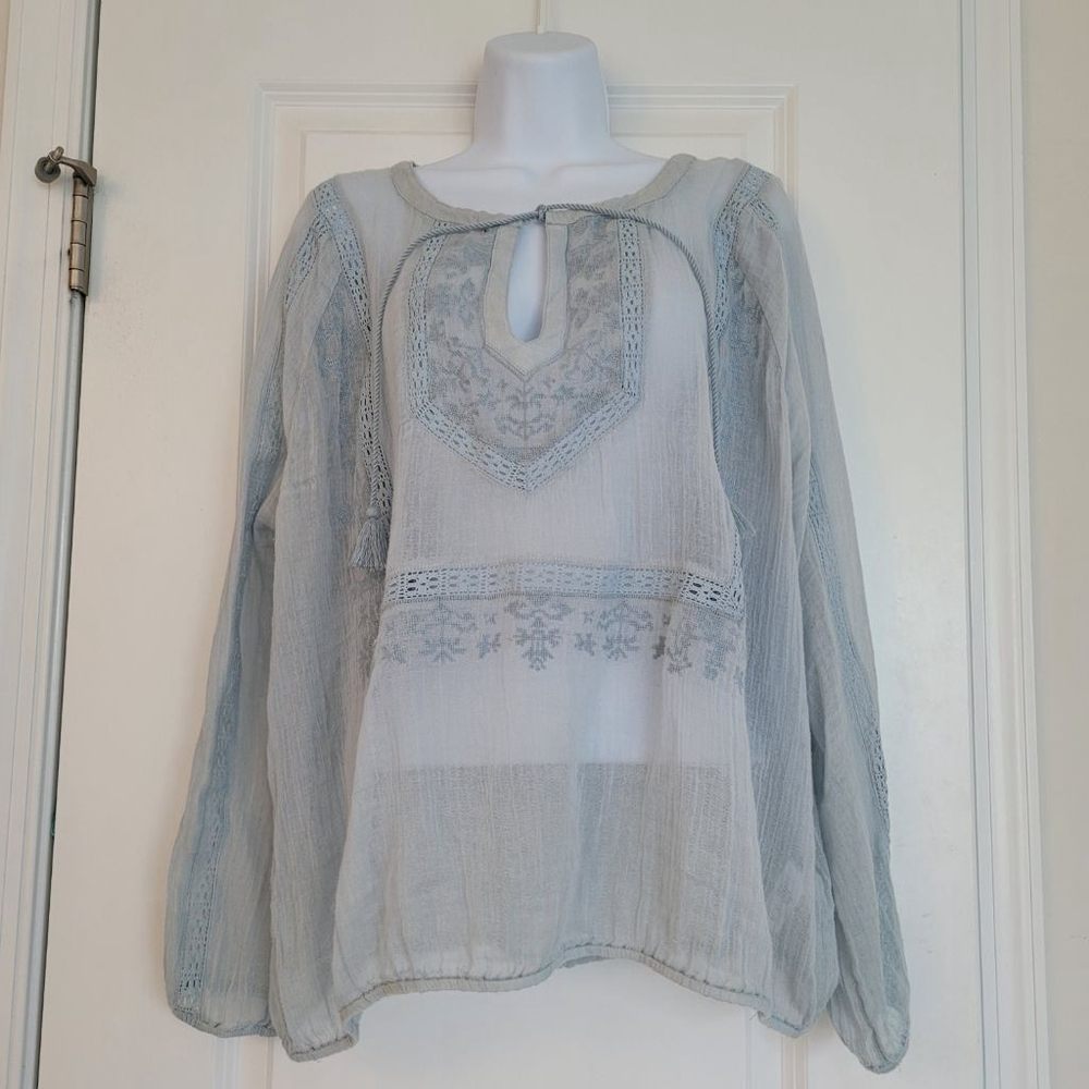 Women's Lucky Brand Light Blue Embroidered Blouse XL